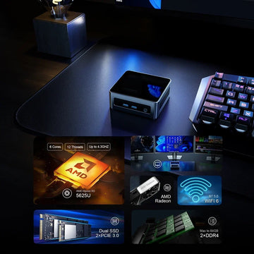 AN2P Mini PC AMD Ryzen 5 5625U Gaming Desktop Computer M.2 NVME SSD 2xDDR4 Slot WIFI6